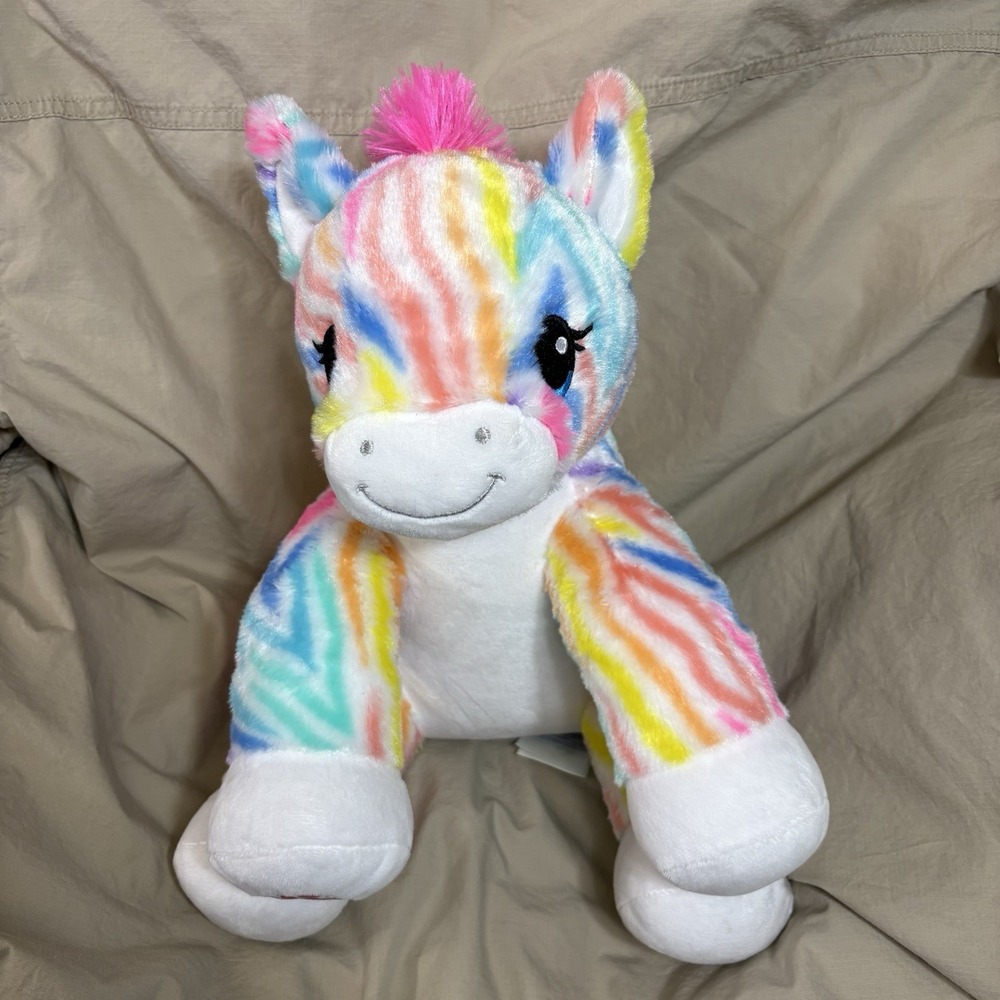 Build a Bear Rainbow Color Zebra Plush -‎ Multi Color Body with Pink Mane & Tail
